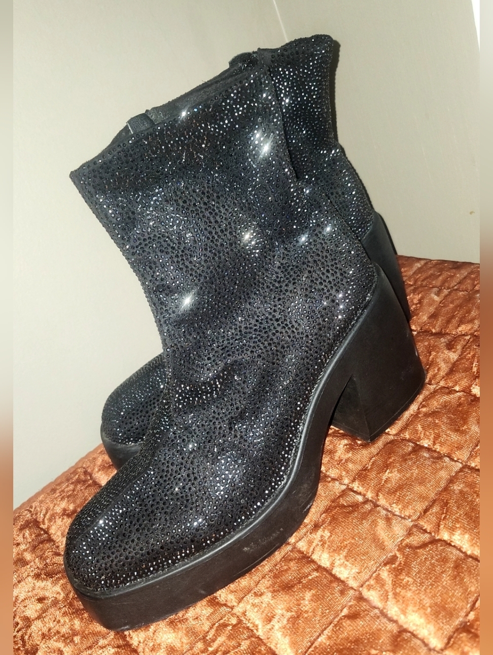 UNIONBAY Black Sparkle Platform Ankle Boots